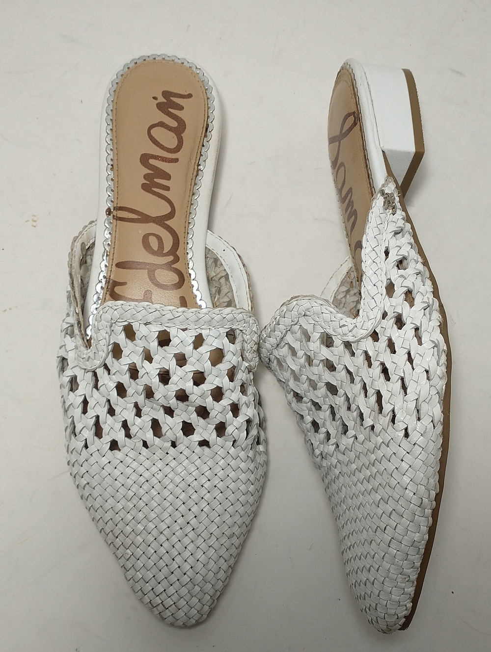 Sam Edelman Clara Leather Woven Heeled Mule, White, Size 9.5, Cottage Core